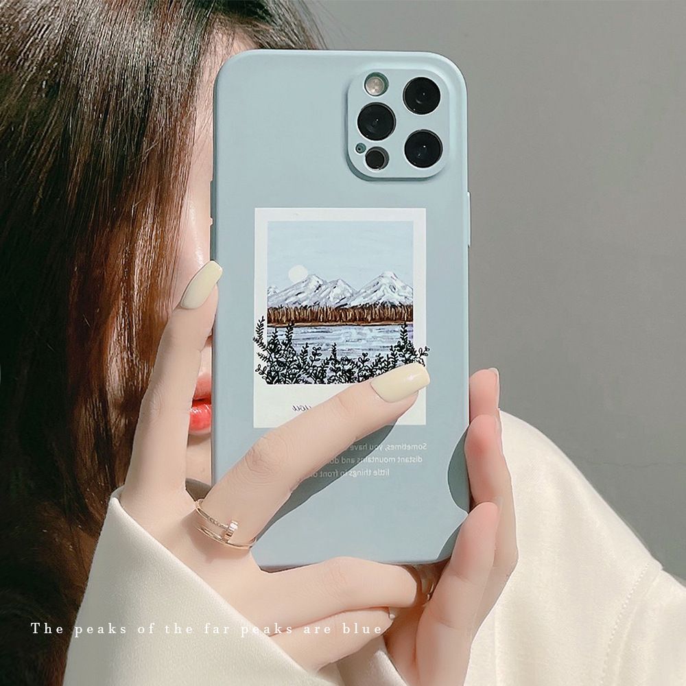 Light Blue Case Snow Mountain Pattern Soft Silicone Cover Mobile Phone Protective Case