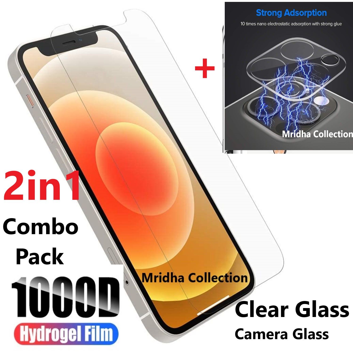 2in1 Protector Combo Pack for Apple iPhone 12 Pro Max (Clear Screen Protector Glass+Camera Lens Protector Glass)