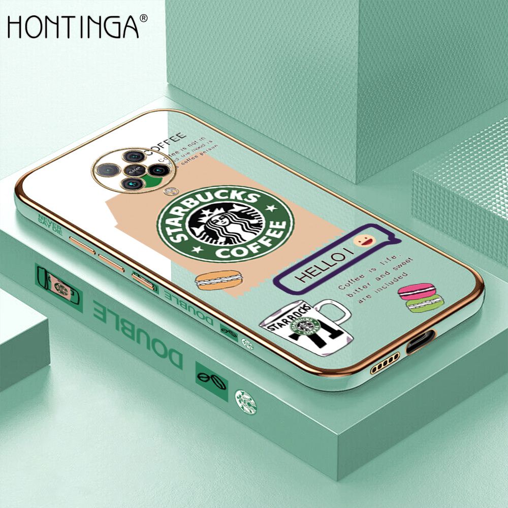 Hontinga for Redmi K30 Pro / K30 Pro Zoom / Xiaomi Poco F2 Pro Back Cover Luxury 6D Plating Fashion Coffee Side Pattern Case Soft Silicone Square Phone Cases