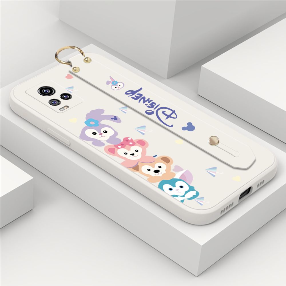 ZeroQiQi for Vivo V20 2021 Wrist Strap Case INS Cute Style Creative Cartoon Rabbit and Fox Cover Thin Square Edge Liquid Silicone Phone Case