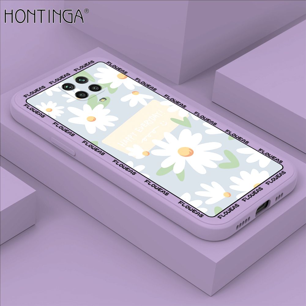 Hontinga for Redmi Note 9Pro Case Beautiful Daisy Flower Phone Case Phone Case Soft Square Edge Silicone Cases Full Lens Cover Shockproof Protection Cover