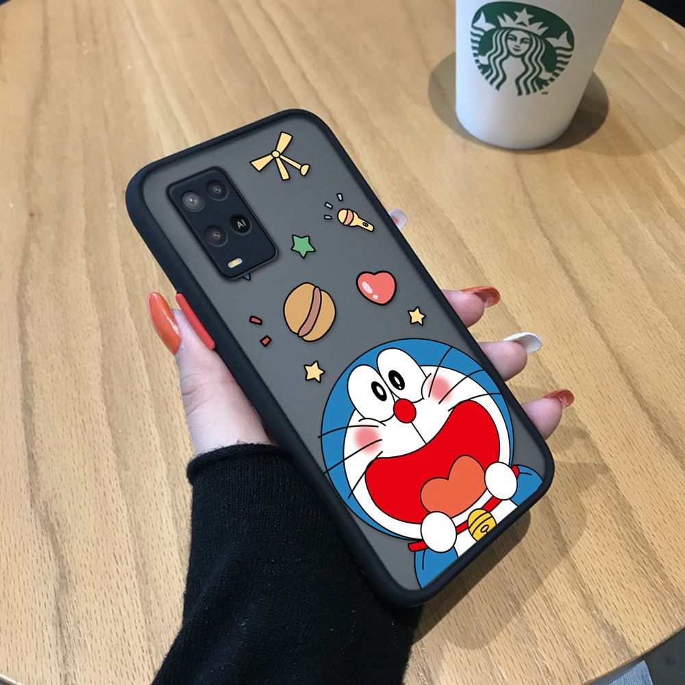 UCUC for OPPO A54 Back Cover Laugh Doraemon Frosted Transparent Hard Phone Case Thin Shockproof Full Cover Camera Protect Case