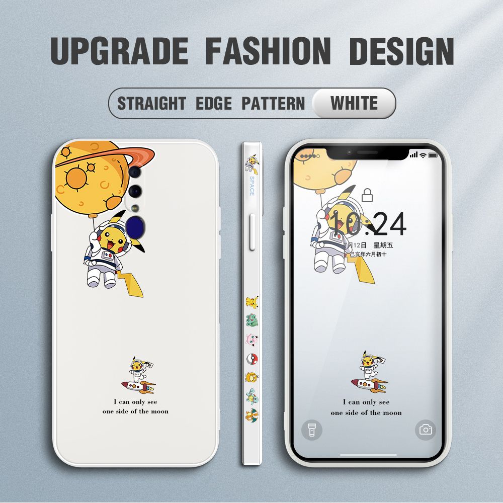 Jizetin for OPPO F11 Case Side Design Phone Cover Cute Astronaut Pikachu Cover Square Edge Pattern Liquid Silicone Trend Case
