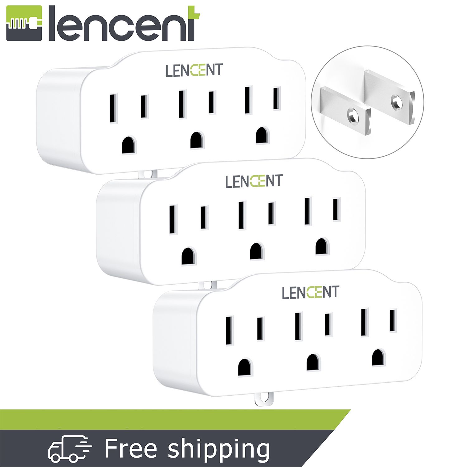 LENCENT 3 Pack Multi Plug 3 Prong to 2 Prong Adapter Extender with 3 Electrical Outlets, Wall Plug Splitter Travel Power Adaptor for US to Japan Bangladesh-Type A Cruise Ship Approved