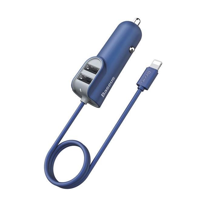 Energy Station 3 Ports USB Car Charger with 1m Cable - Blue