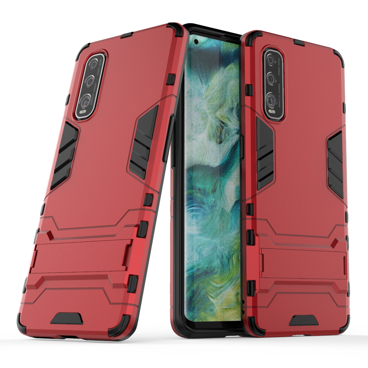 For OPPO Find X2 Dual Layer Shockproof Anti-scratch TPU -PC Hybrid Heavy Duty Armor Protective Stand Case Cover