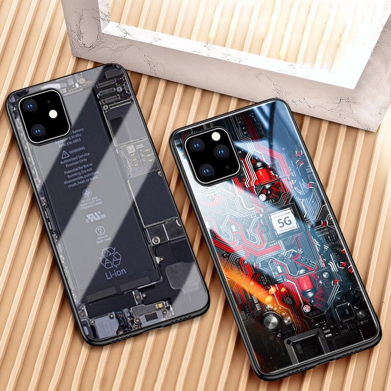 For iPhone13 Case Explorer Version Theme Back Cover Tempered Glass Protector Back Cover for iPhone13 Back Cover Clear Circuit Board Design Full Coverage Phone Back Cover