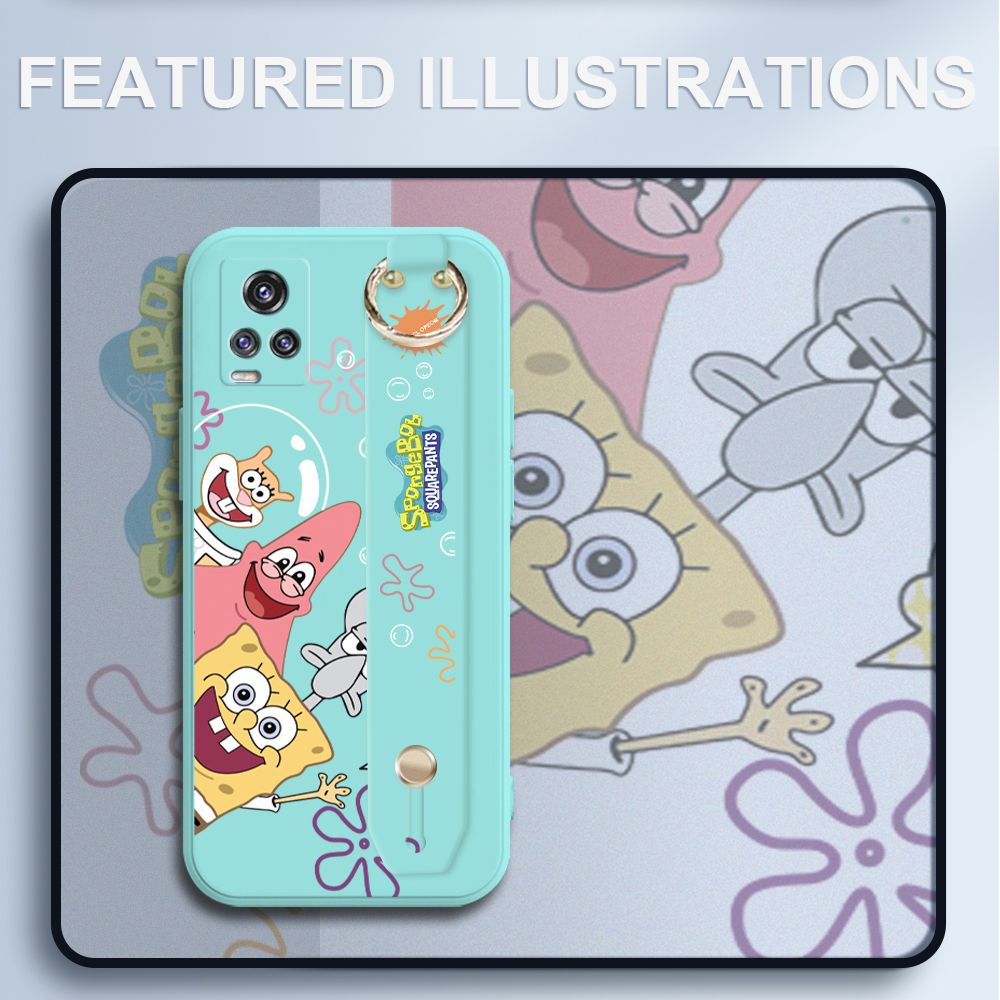 UCUC for Vivo V20 Pro Wrist Strap Case Funny Cartoon Sea Creatures Cover Ultra Thin Anti Fall Liquid Silicone Phone Case