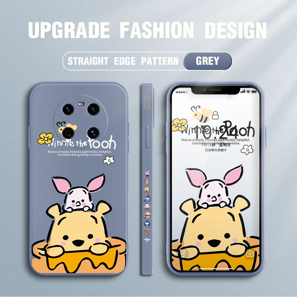 Jizetin for Huawei Mate 40 Case Side Design Phone Cover Lovely Cartoon Pooh Bear Cover Square Edge Pattern Liquid Silicone Trend Case