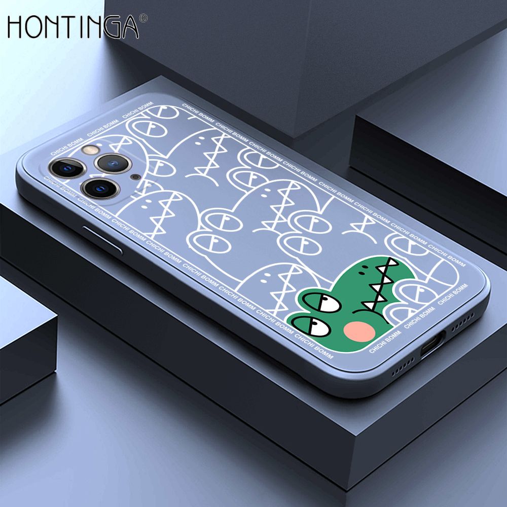 Hontinga for iPhone 11 Pro Case Cartoon Crocodile Alligator Phone Case Phone Case Soft Square Edge Silicone Cases Full Lens Cover Shockproof Protection Cover