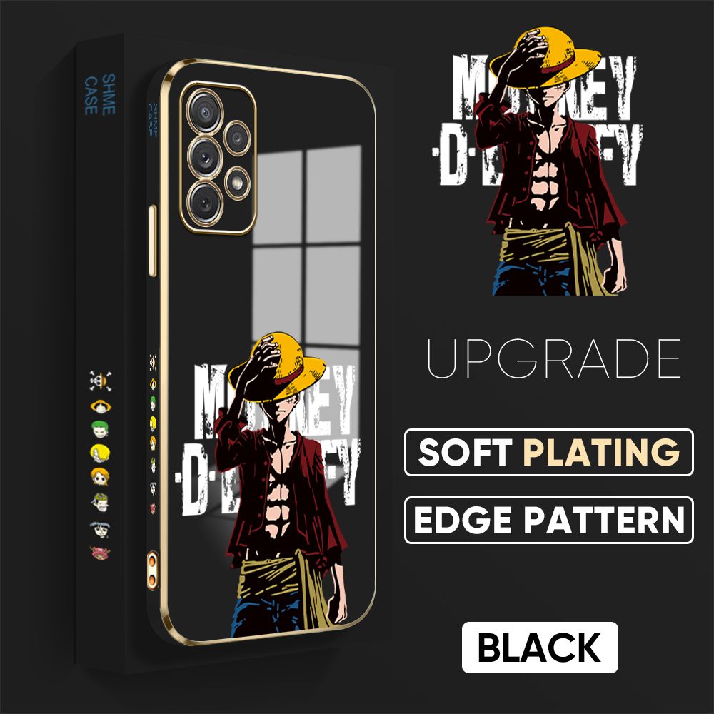 TA for Samsung Galaxy A72 / A72 5G Back Cover + Free Lanyard Handsome Luffy Luxury 6D Plating Case Side Pattern Soft Silicone Square Phone Cases