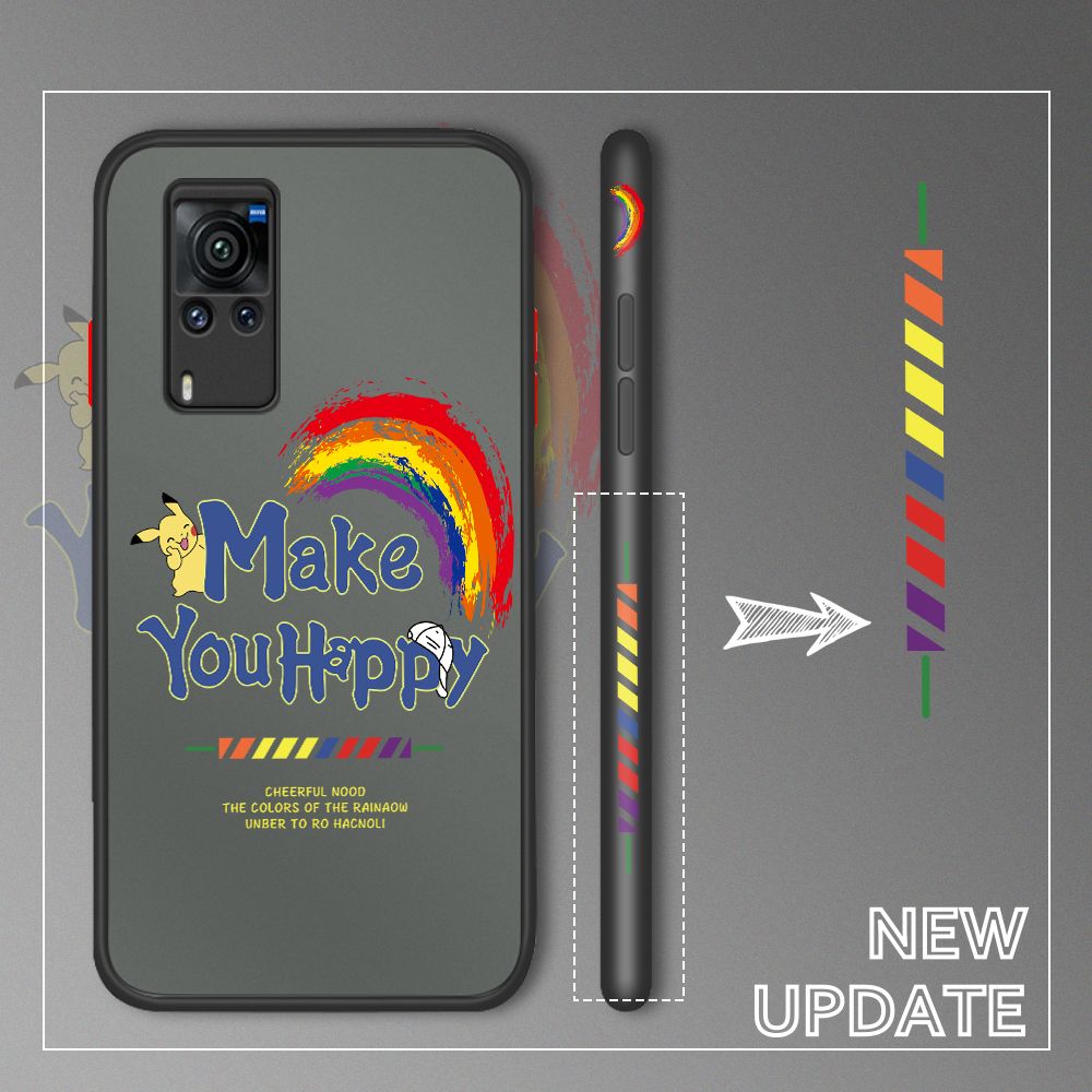 UCUC for Vivo X60 Pro Back Cover Rainbow Pikachu Side Printed Design Phone Case Ultra Thin Frosted Cover Shockproof Phone Cover
