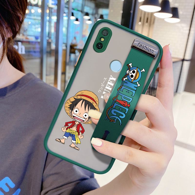 UCUC for Xiaomi Redmi 6 Pro Wrist Strap Case Anime One Piece Luffy Wristband Printing Cover Shockproof Frosted Phone Case