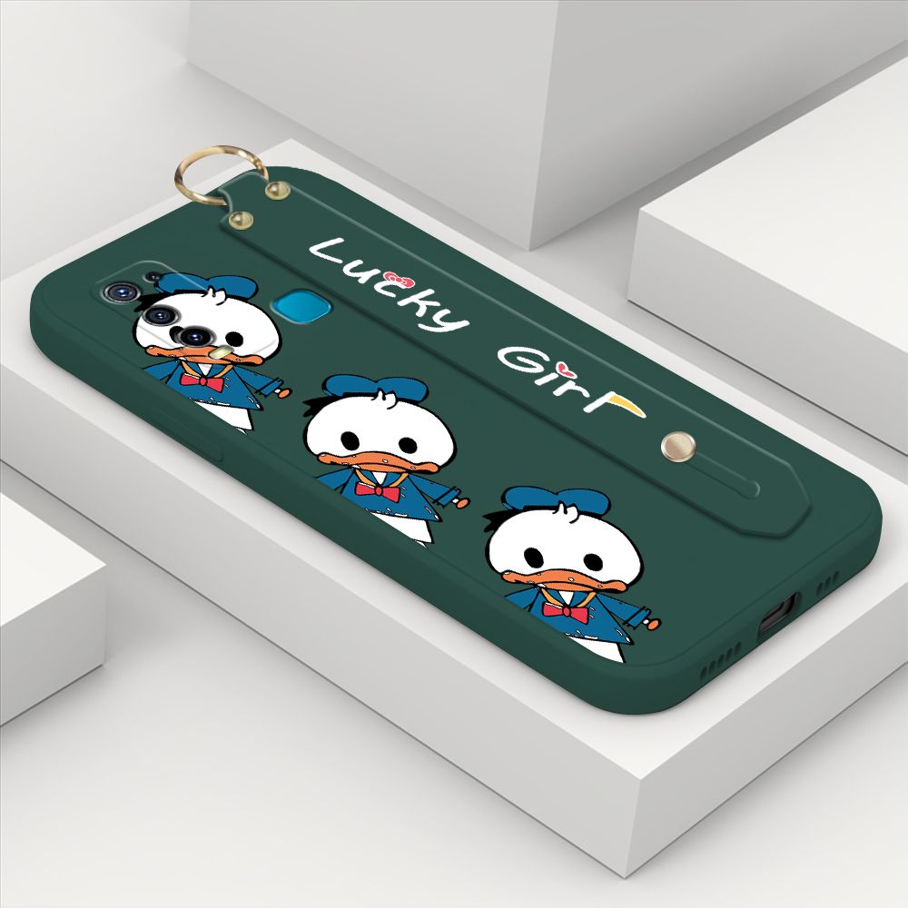 ZeroQiQi for Vivo Y30 Wrist Strap Case Cute Cartoon Little Duck Phone Case Square Edge Liquid Silicone Case Full Cover Camera Shockproof Protective Cases