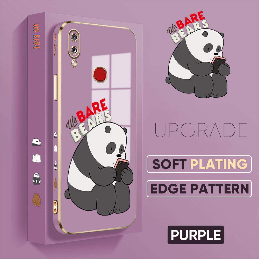 TA for Samsung Galaxy A10S Back Cover + Free Lanyard Panda Reading Luxury 6D Plating Case Side Pattern Soft Silicone Square Phone Cases