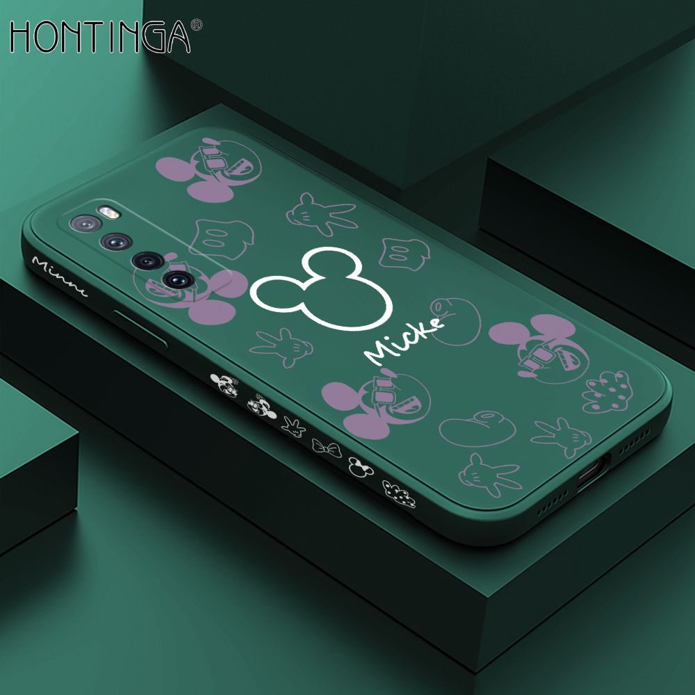 Hontinga for Huawei Nova 7 Case Side Design Cute Mouse Avatar Back Cover Soft Square Edge Pattern Liquid Silicone Trend Phone Cases