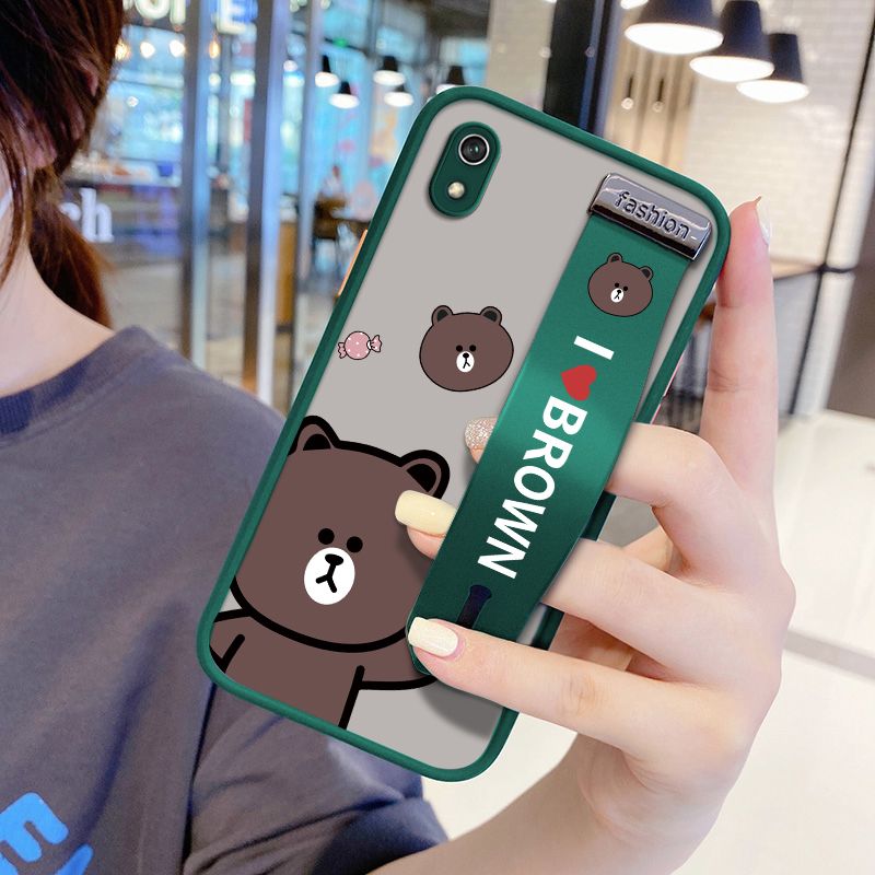 UCUC for Xiaomi Redmi 7A Wrist Strap Case Cute Brown Bear Wristband Printing Cover Shockproof Ultra Thin Phone Case