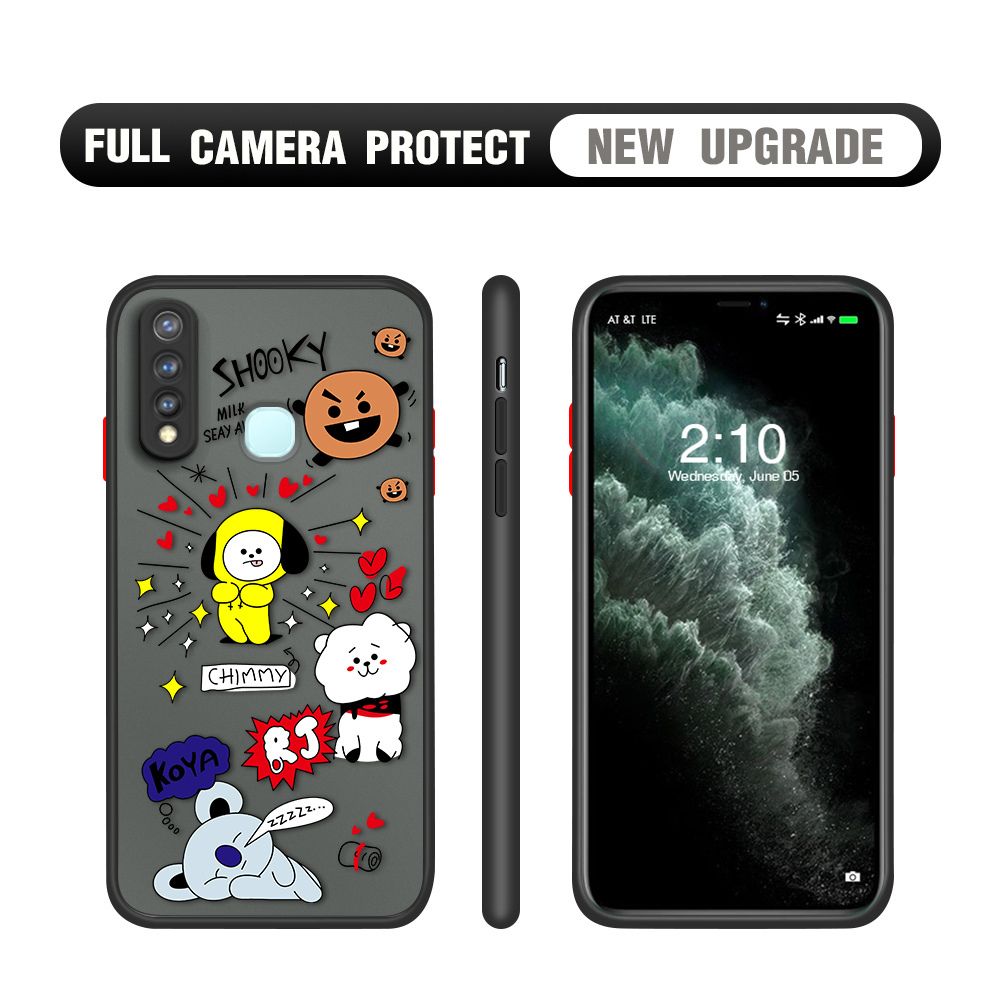 Hontinga for Vivo Y19 Case Cute Cartoon Animals Camera Shockproof Protection Casing Edge Frosted Transparent Phone Cover