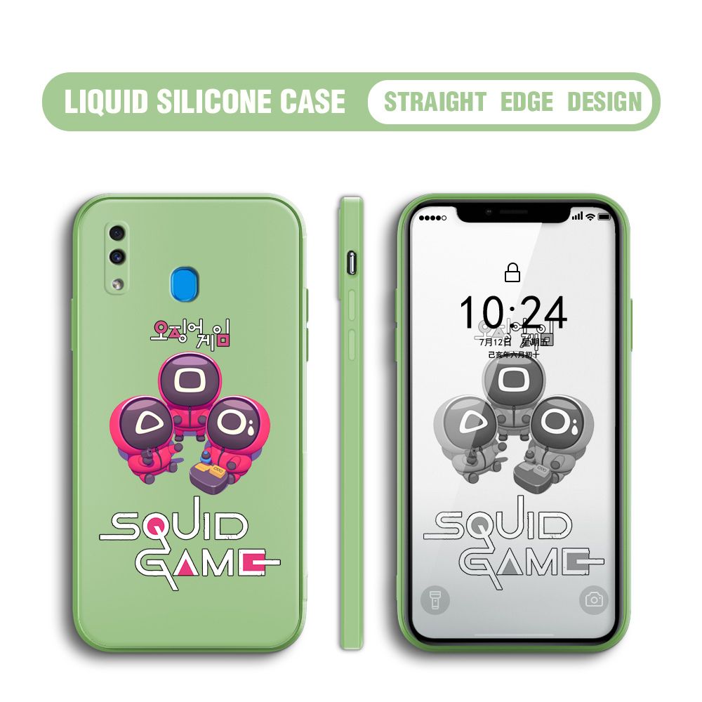 UCUC for Samsung Galaxy A20 Case Cute Cartoon Cute Squid Character Phone Cover Square Liquid Silicone Shockproof Phone Protective Case