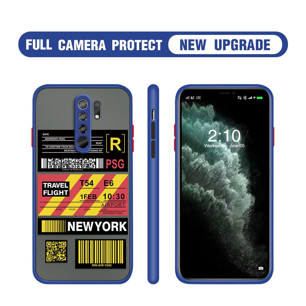 Hontinga for Redmi 9 Case Creative Flight Ticket Cover Camera Shockproof Protection Case Edge Frosted Transparent Phone Cover