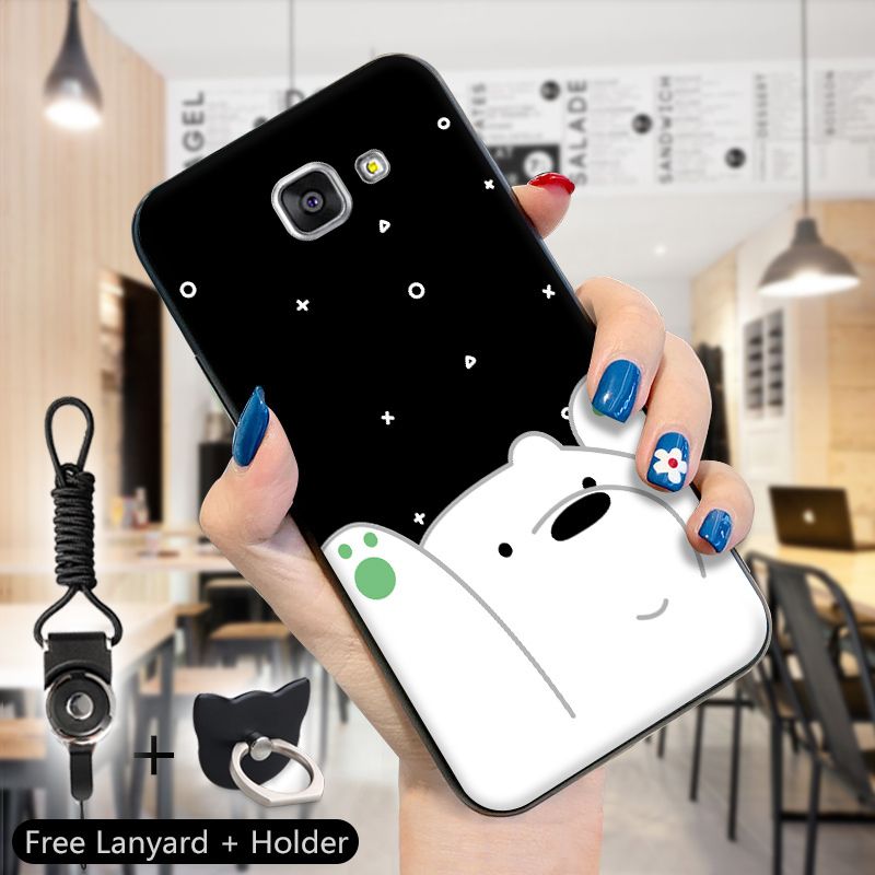 Cellphone Case For Samsung Galaxy A7  ( Finger Ring + Lanyard ) Cute Cartoon Anime We Bare Bears HandPhone Case For Girls SoftCase For Boys Soft TPU Silicone Back Cover