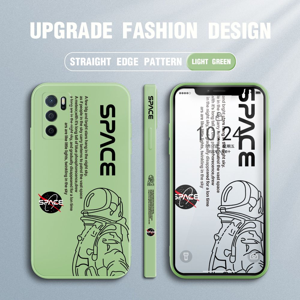 Jizetin for OPPO A16 Case NASA Astronaut Design Side Design Phone Case Square Edge Pattern Liquid Silicone Cases Full Cover Camera Shockproof Protective Case