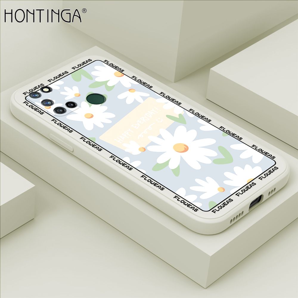 Hontinga for Realme 7I C17 Case Beautiful Daisy Flower Phone Case Phone Case Soft Square Edge Silicone Cases Full Lens Cover Shockproof Protection Cover