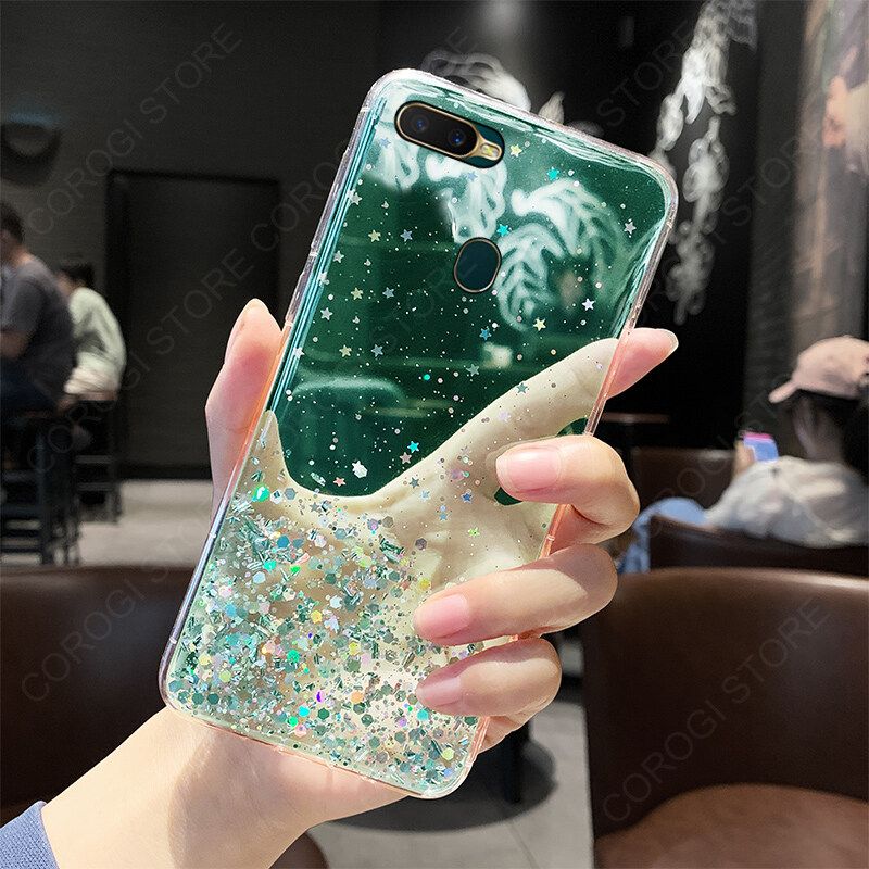 For OPPO A11K Cover Fashion Shiny Glitter Starry Space Girls Slim Phone Case Clear Soft TPU Silicone Bumper Shockproof Protective Back Cover
