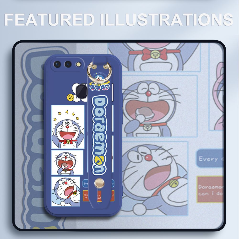 UCUC for OPPO R15 Wrist Strap Case Creative Cartoon Doraemon's Daily Life Cover Ultra Thin Anti Fall Liquid Silicone Phone Case