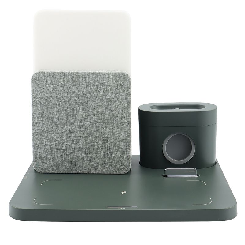 Multi Function Qi Wireless Charger Stand for Phone Watch Table Lamp Time Alarm Clock Fast Charger Station, Dark Green