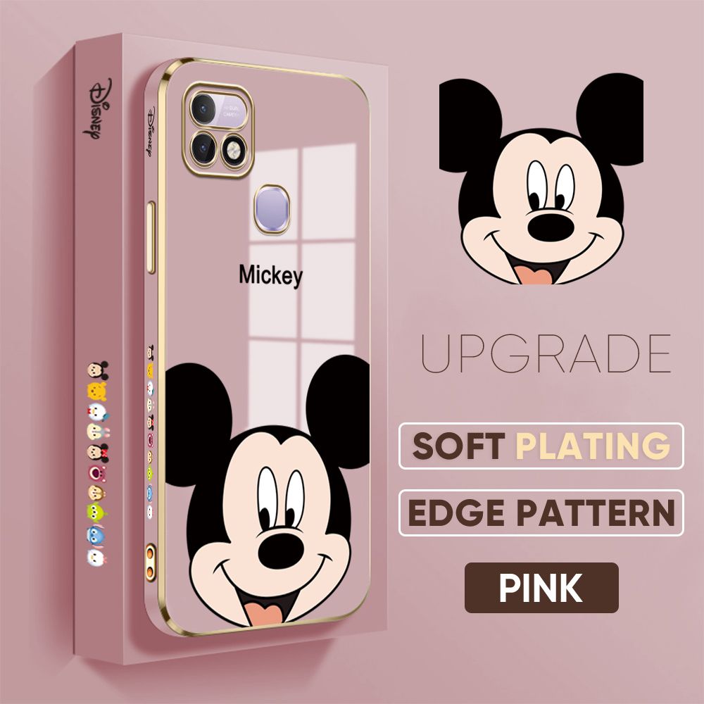 Jizetin (Free Lanyard) Infinix Hot 10i / Smart 5 Pro Back Cover Cartoon Mouse Luxury 6D Plating Case Side Pattern Soft Silicone Square Phone Cases
