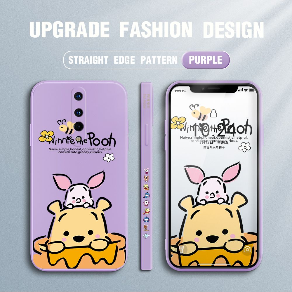 Jizetin for OnePlus 8 Case Side Design Phone Cover Lovely Cartoon Pooh Bear Cover Square Edge Pattern Liquid Silicone Trend Case