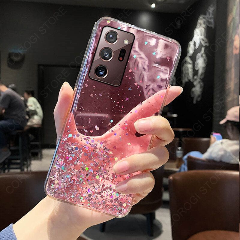 For Samsung Galaxy Note 20 Ultra Cover Fashion Shiny Glitter Starry Space Girls Slim Phone Case Clear Soft TPU Silicone Bumper Shockproof Protective Back Cover