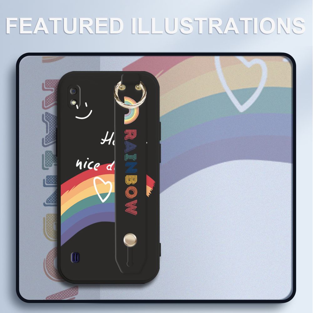 UCUC for Samsung Galaxy A10 Wrist Strap Case INS Style Smile Rainbow Cover Ultra Thin Anti Fall Liquid Silicone Phone Case