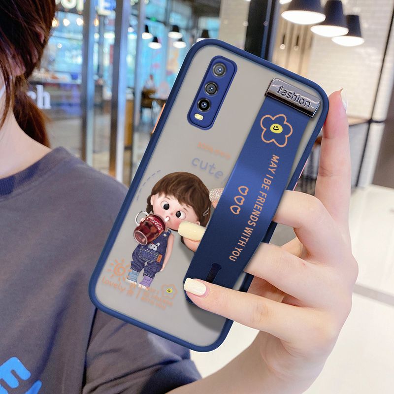 UCUC for Vivo Y51S Wrist Strap Case Girl Drinking Cola Wristband Printing Cover Shockproof Ultra Thin Phone Case