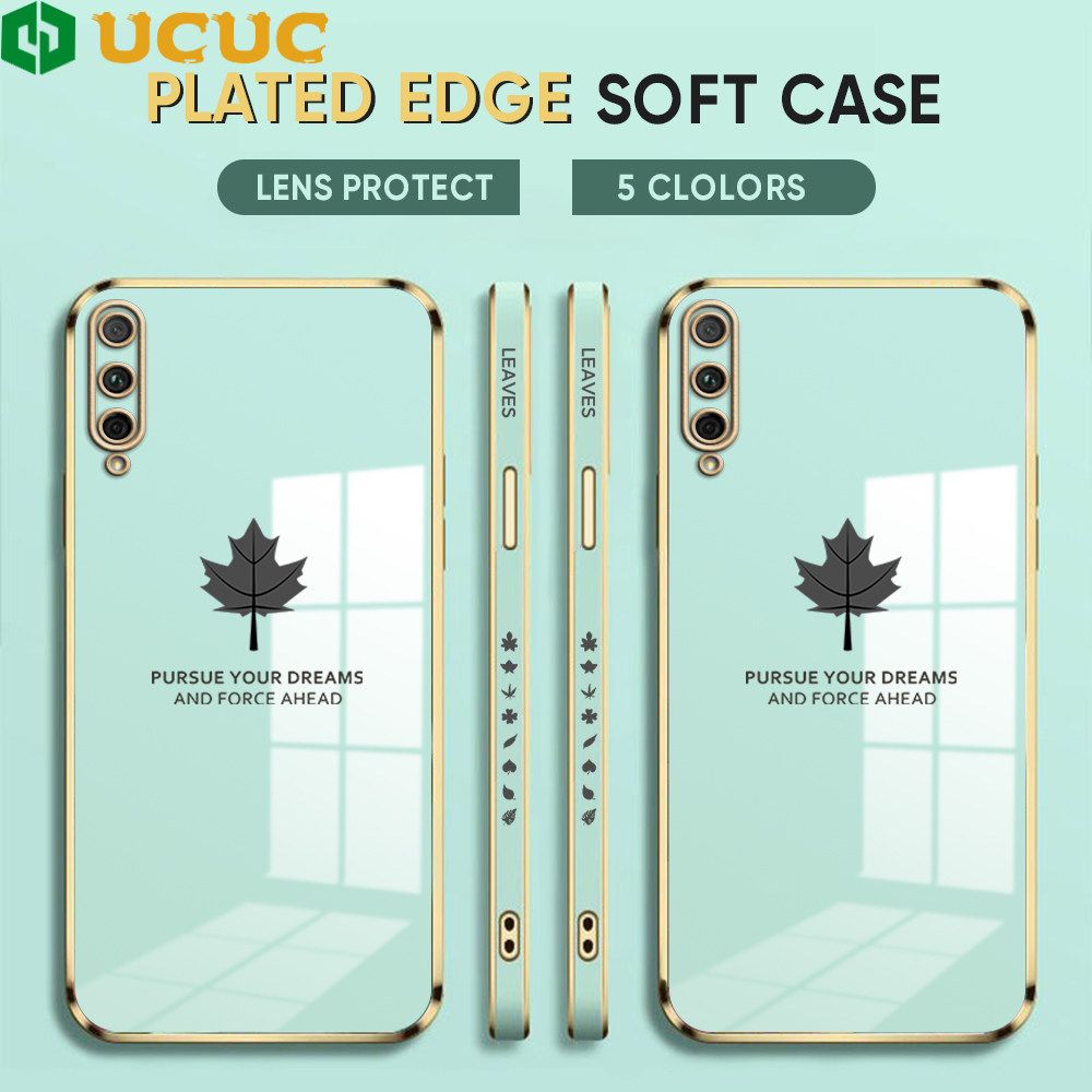 UCUC for Honor 9X Pro Back Cover + Free Lanyard Maple Leaf Luxury 6D Plating Case Side Pattern Soft Silicone Square Phone Cases