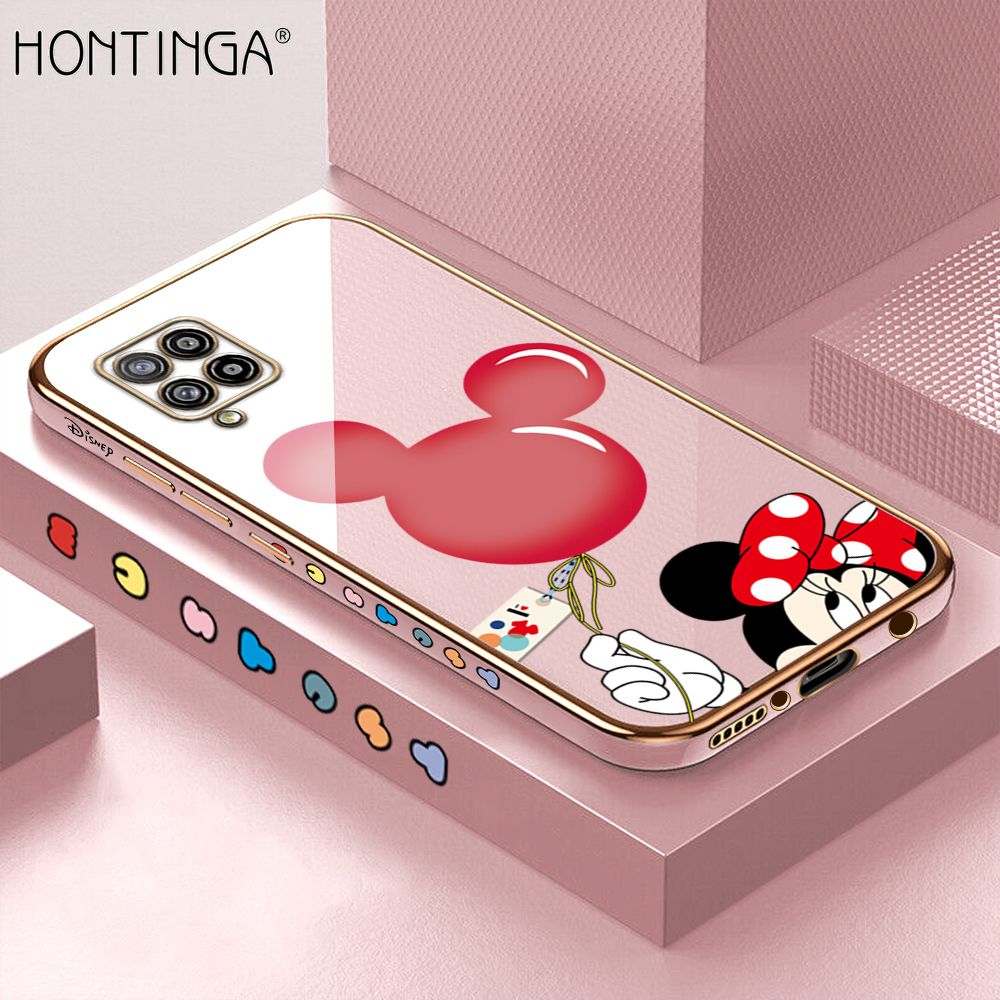 Hontinga for Samsung A42 5G Back Cover + Free Lanyard Luxury 6D Plating Cartoon Balloon Mouse Side Pattern Case Soft Silicone Square Mobile Cover