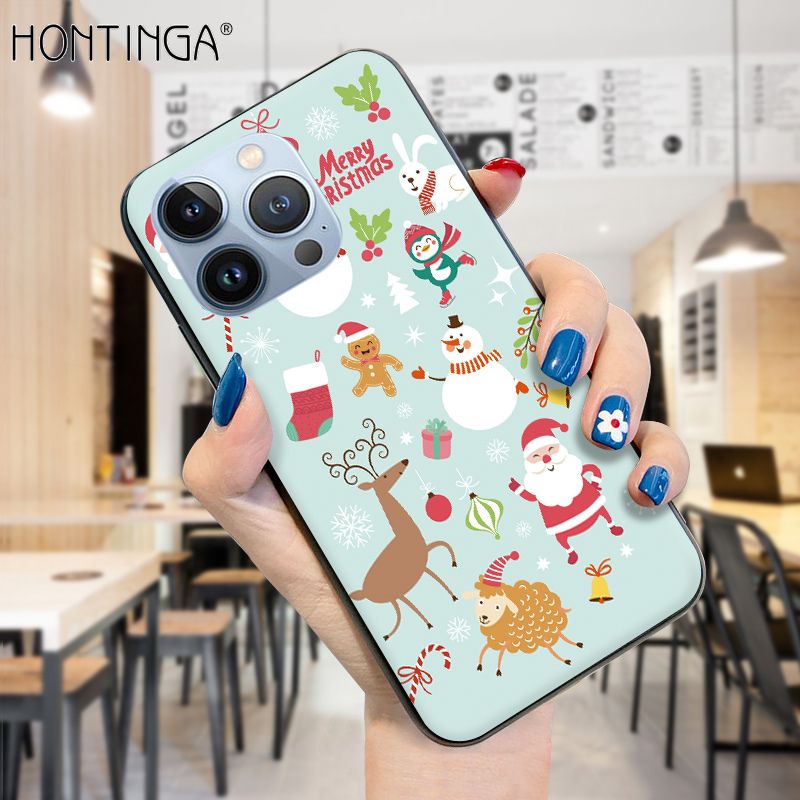 Hontinga for iPhone 13 Pro Case Merry Christmas Gifts for Girls Boys Phone Cover Shockproof Soft Silicone TPU Cases