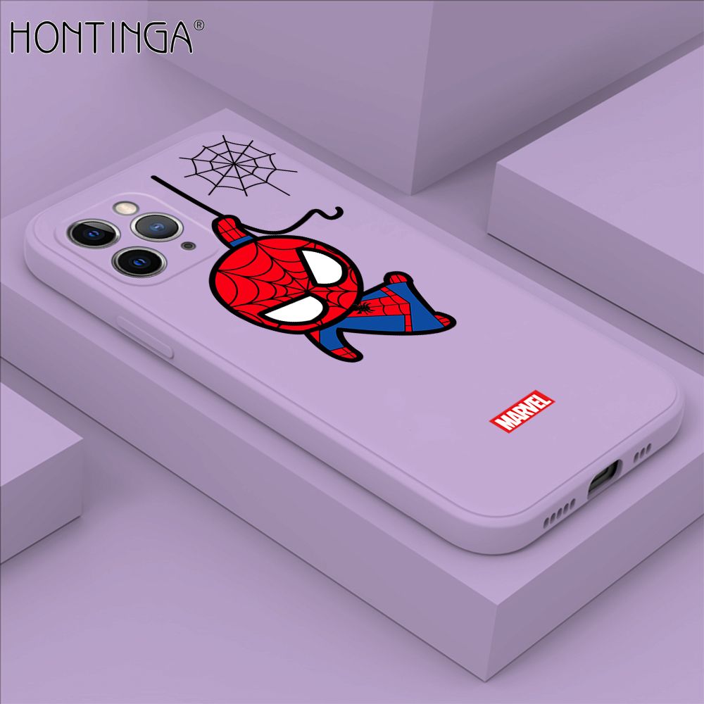 Hontinga for iPhone 11 Pro Case Cute Marvel Avengers Cartoon Spiderman Spider Man Phone Case Square Edge Silicone Cases Full Lens Cover Shockproof Protection Case