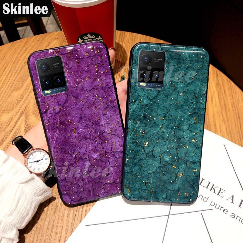Skinlee Vivo Y21S Phone Case Luxury Fashion Female Lady Cases Rhinestone Soft Cover Green Purple Girl Cases for Vivo Y21S Back Cover