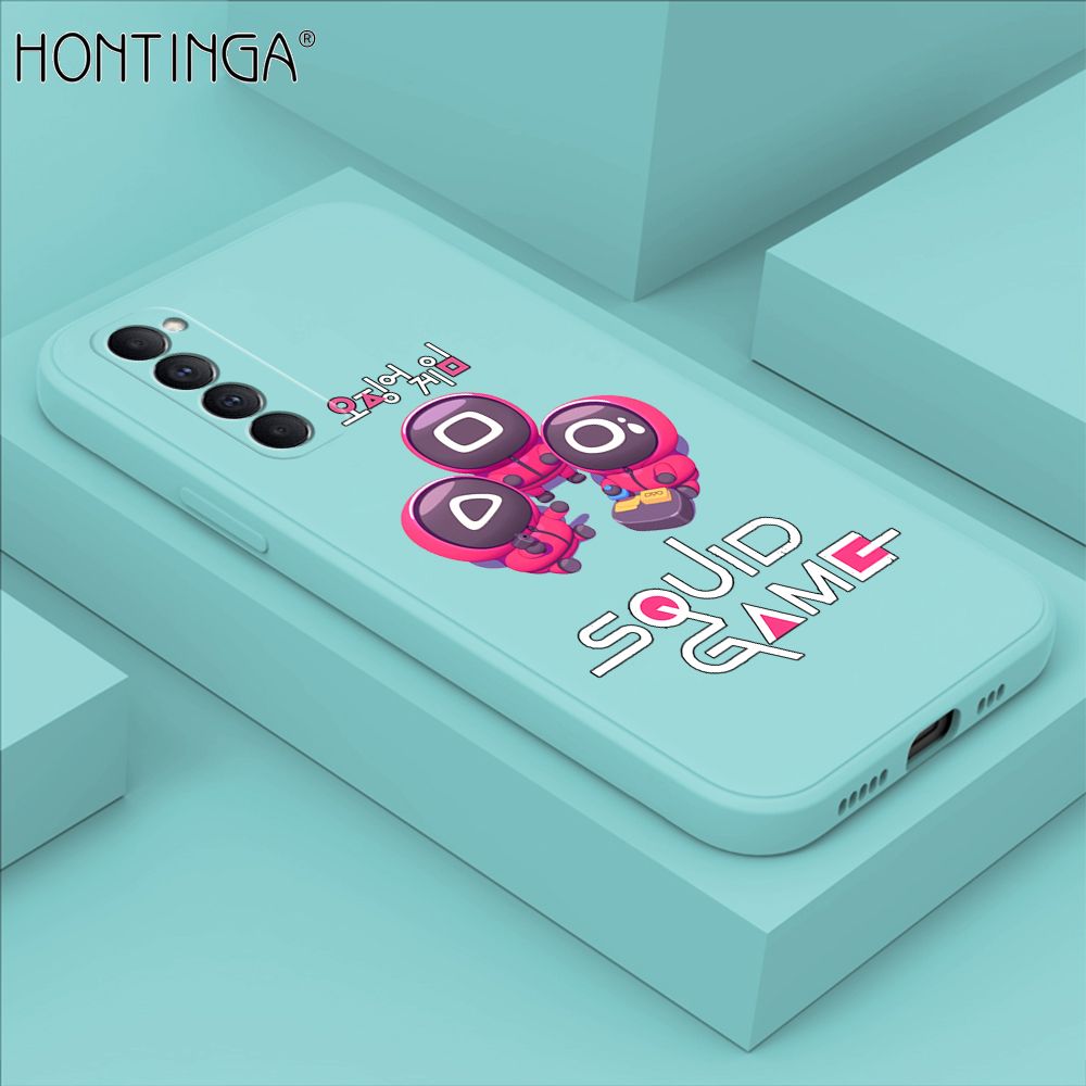Hontinga for OPPO Reno4 Pro Case Cute Cartoon Cute Squid Character Phone Cover Square Liquid Silicone Shockproof Phone Protective Case