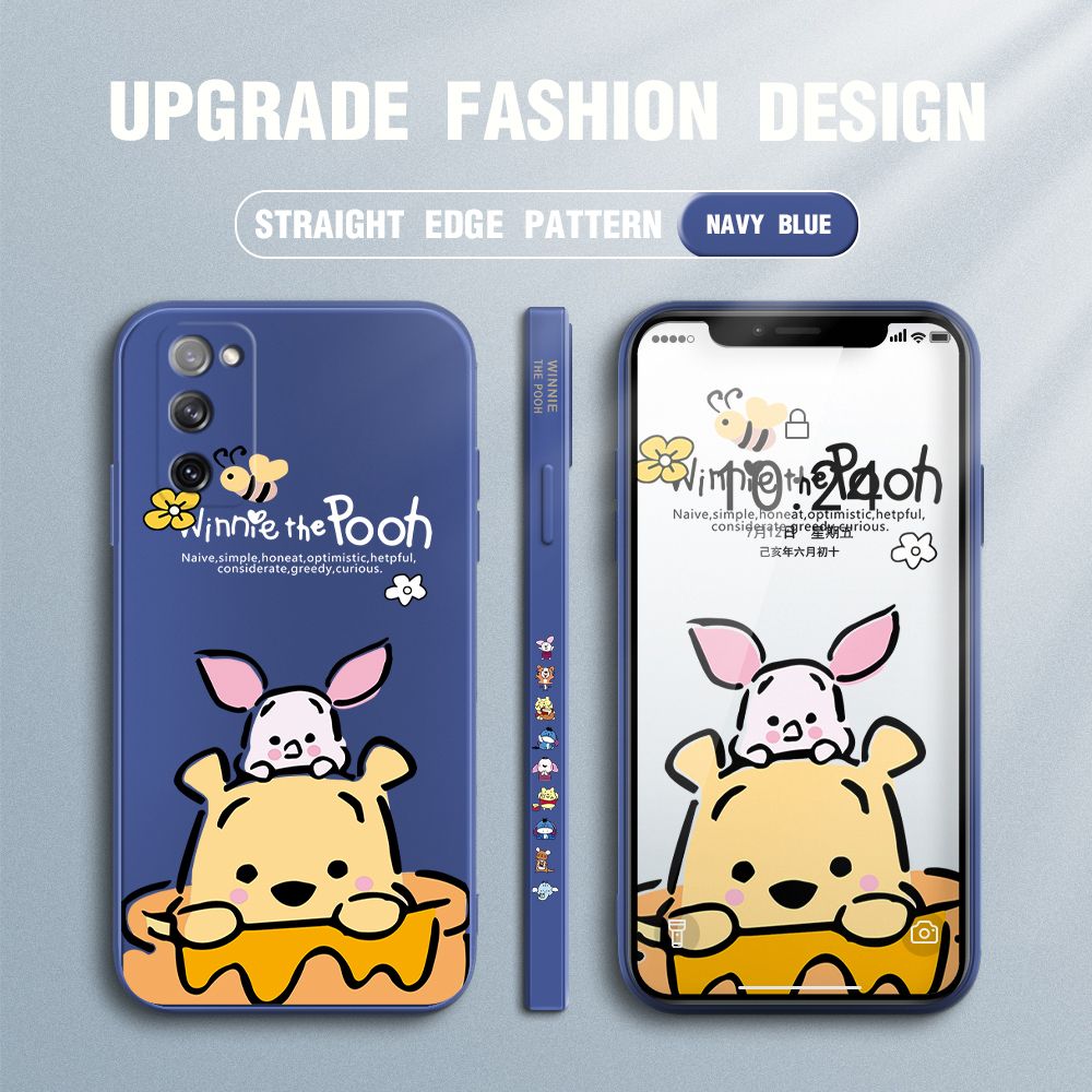 Jizetin for Samsung Galaxy S20 FE Case Side Design Phone Cover Lovely Cartoon Pooh Bear Cover Square Edge Pattern Liquid Silicone Trend Case