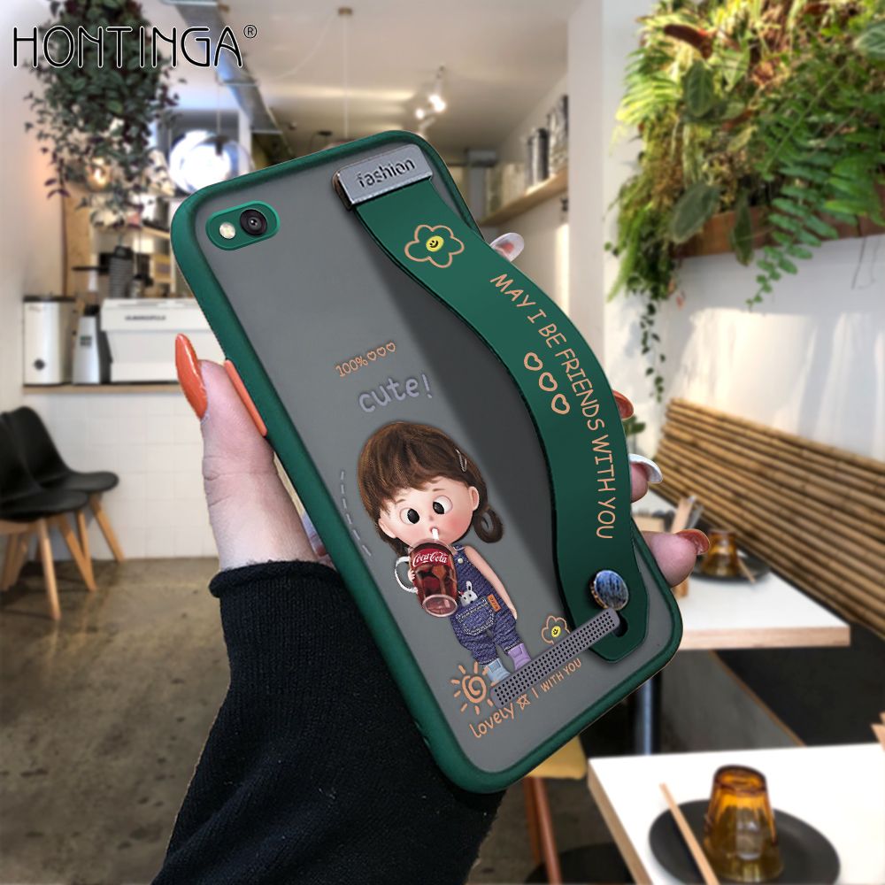 Hontinga for Redmi 4A Back Cover With Wristband Cola Girl Phone Casee Full Lens Protection Thin Frosted Cases