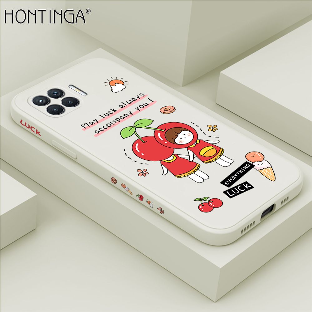 Hontinga for OPPO F17 Pro / A93 2020 / Reno4 F Case Side Design Cute Cherry Girl Back Cover Soft Square Edge Pattern Liquid Silicone Trend Phone Cases