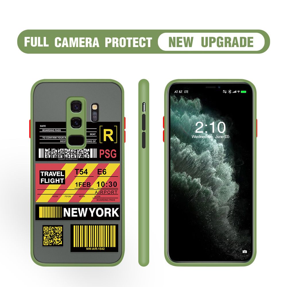 Hontinga for Samsung S9 Plus Case Creative Flight Ticket Cover Camera Shockproof Protection Case Edge Frosted Transparent Phone Cover
