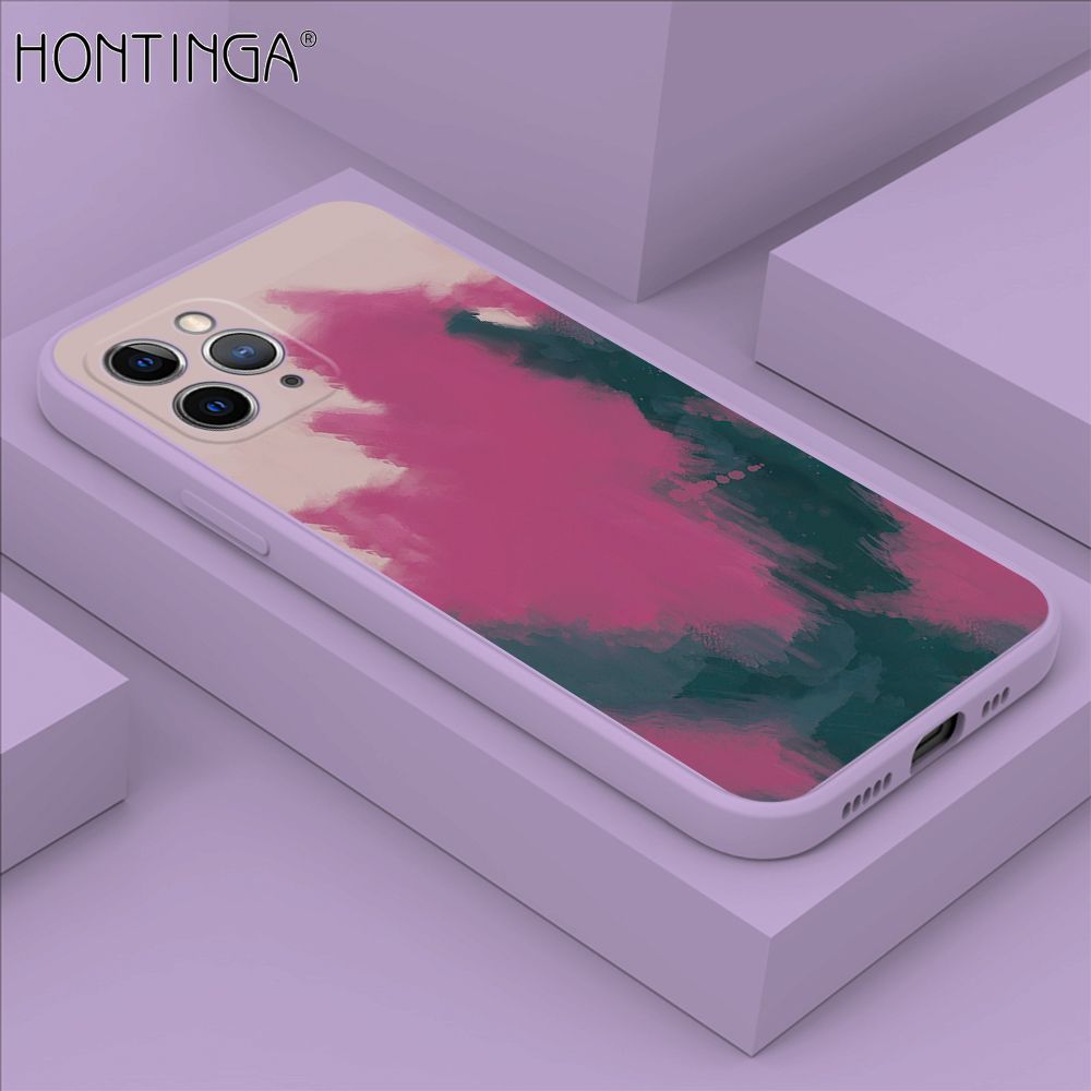 Hontinga for iPhone 11 Pro Case Watercolor Gradient Liquid Soft Square Silicone Phone Case Shockproof Protection Rubber Cover
