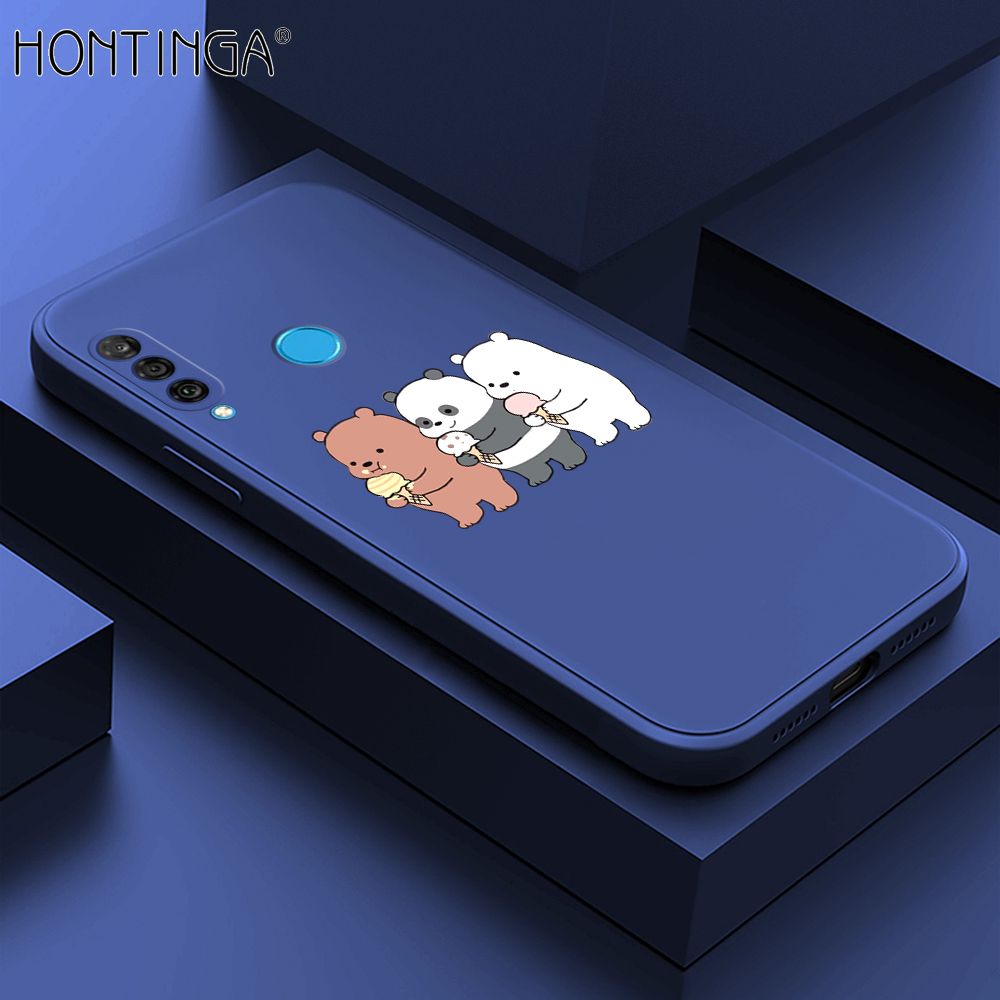 Hontinga for Huawei P30 Lite / Nova 4E Case Cute Cartoon Bear  Phone Case Soft Square Edge Silicone Cases Full Lens Cover Shockproof Protection Cover