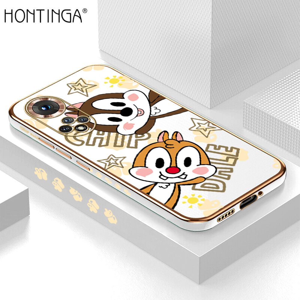 Hontinga for Honor 50 Back Cover + Free Lanyard Luxury 6D Plating Cute Cartoon Rat Side Pattern Case Soft Silicone Square Phone Cases
