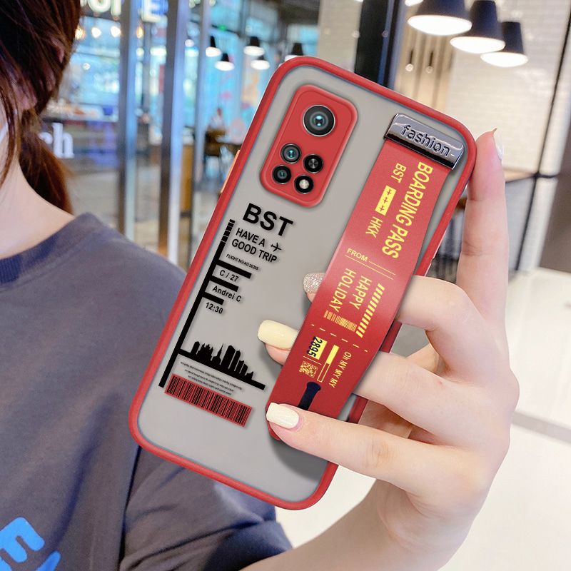 UCUC for Xiaomi Mi 10T Pro Wrist Strap Case Creative Printing City Landscape Wristband Printing Cover Shockproof Frosted Phone Case