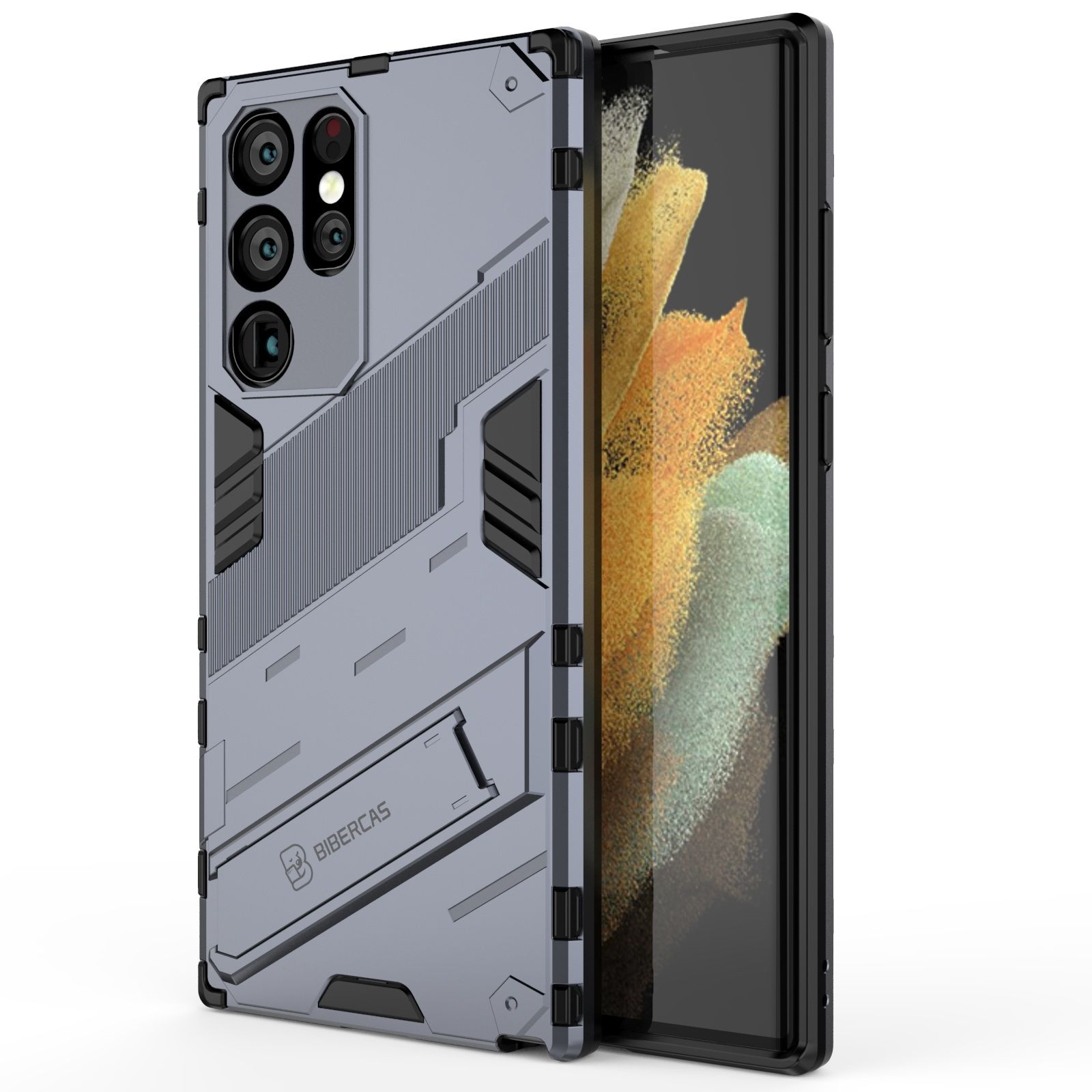For Samsung Galaxy S22 Ultra 5G Punk Armor 2 in 1 PC + TPU Shockproof Phone Case with Invisible Holder